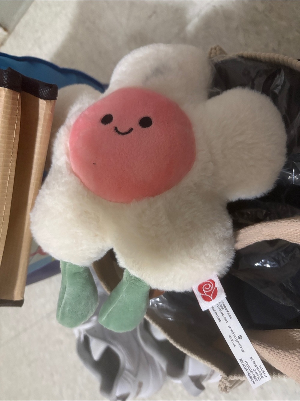 Plush Smiling Daisy Keychain - Cream, Pink, Green